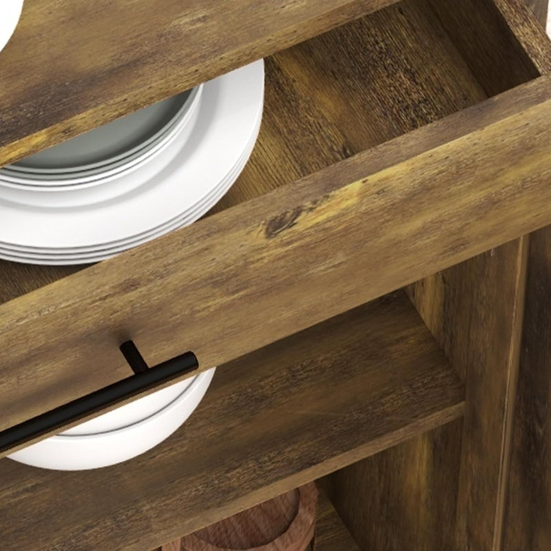 Îlot de cuisine avec chariot, tiroir, armoire de rangement et porte-serviettes, Brun
