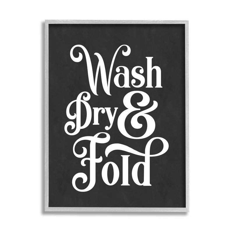 " Wash Dry And Fold Vintage Minimal Laundry " by Lettered And Lined, Farmhouse Grey Framed Giclee, 14" H x 11" W