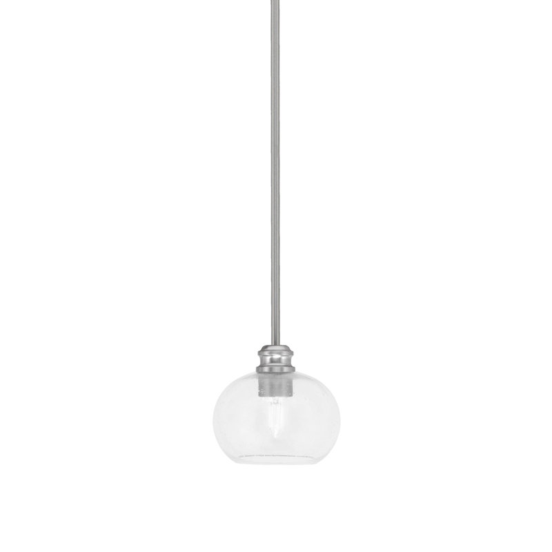 Mini-luminaire suspendu à tige avec verre à bulles transparent 7 po Edge, Nickel brossé