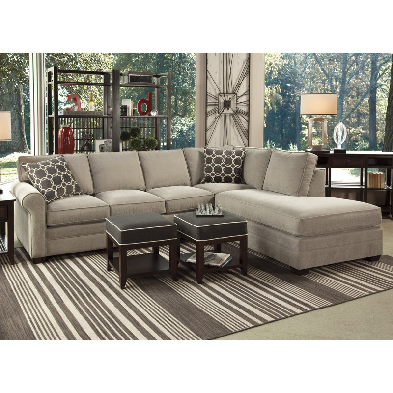Bedford Two-Piece Bumper Sectional With Sleeper, Eggshell Crypton Performance; 0884-93, Java, Right Hand Facing