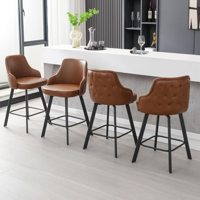 Swivel Leather Upholstered Counter Stool with High Backs (Set of 4)