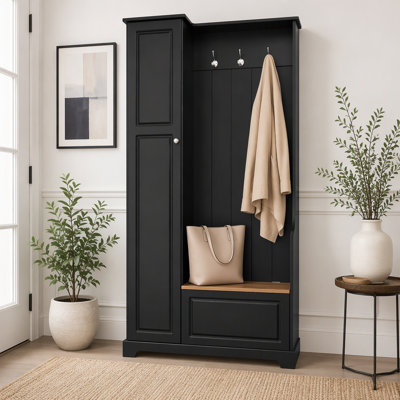 Stylish Design Hall Tree with Flip-Up Bench, Minimalist Hallway Shoe Cabinet with Adjustable Shelves, Multifunctional Furniture with Hanging Hooks