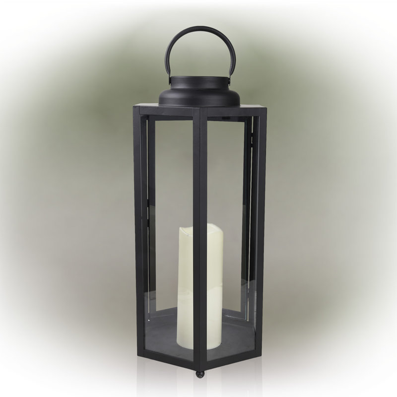 Hexagonal Battery-Operated Metal Lantern With Led Lights, 14" H x 9" W x 9" D