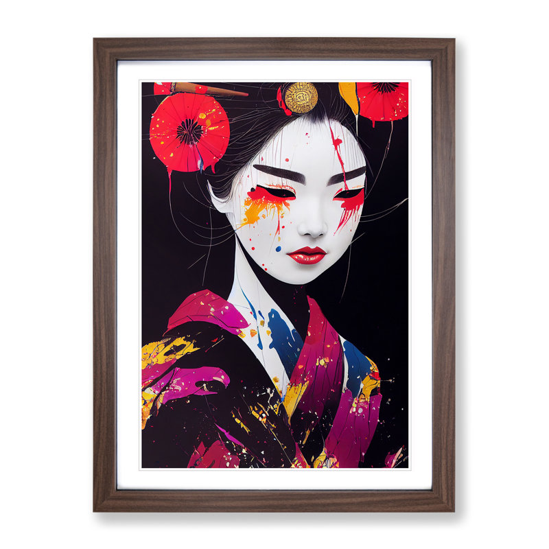 Geisha No.1 - Single Picture Frame Print, 46cm H x 34cm W x 2cm D, Walnut