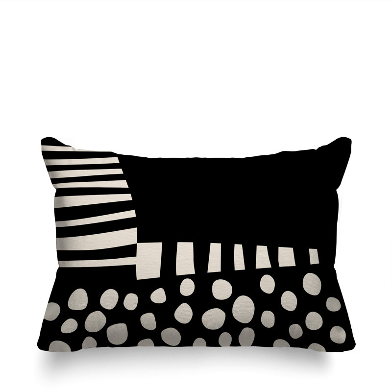 Oreiller rectangulaire réversible intérieur / extérieur Nea, H 18 po x l 25 po, Blanc cassé / noir