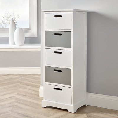 Chacon Fully Assembled 5 Drawer Chest White Grey