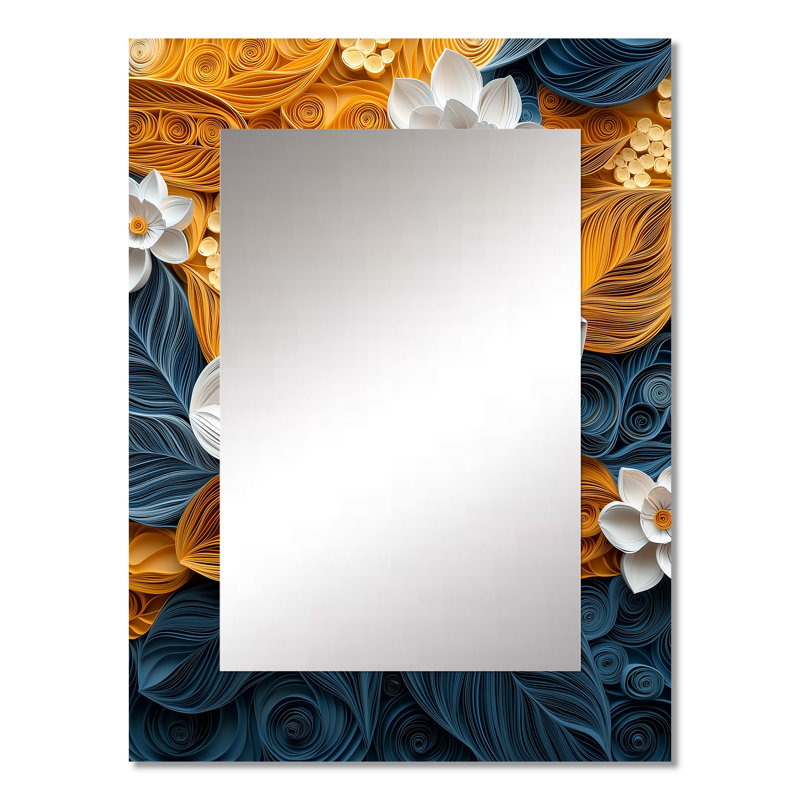 Blanc botanique floral blanc tourbillon V - miroir décoratif botanique, miroir mural blanc, impression d'art en métal