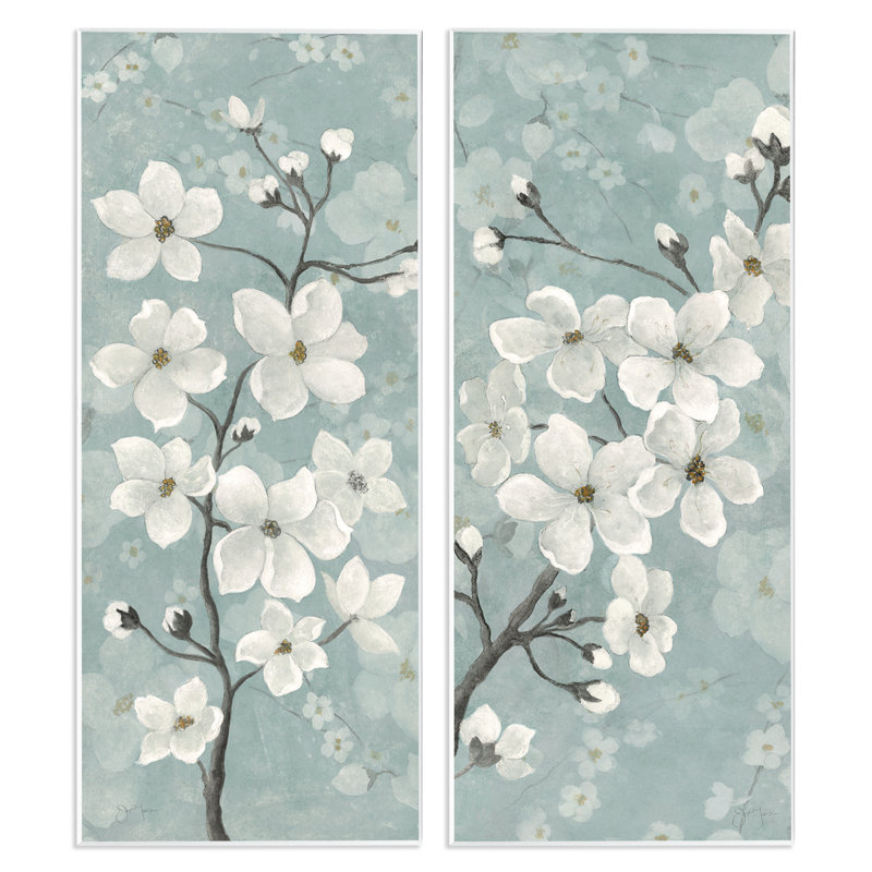 Ensemble de 2 plaques murales Green Tone Blossoms, design par Tava Studios