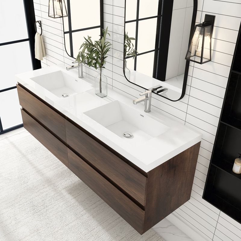 72 po X P 20 po D Ensemble de meuble-lavabo mural avec plateau en résine, Palissandre, 72''
