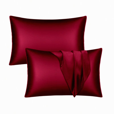 SilkSilk Burgundry Queen Pillowcase Set - Soft Silky Hair Pillow Cases 20x30 Envelope Closure - 2 Pack Queen Size Pillowcase Set