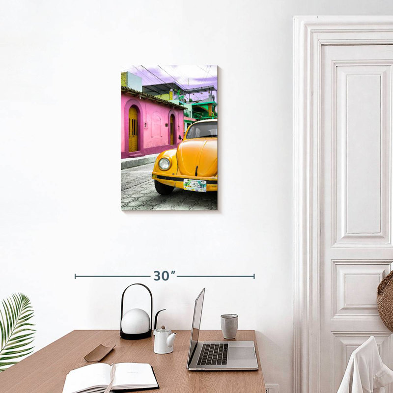 Mehar Yellow VW Beetle Car, 24" H x 16" W
