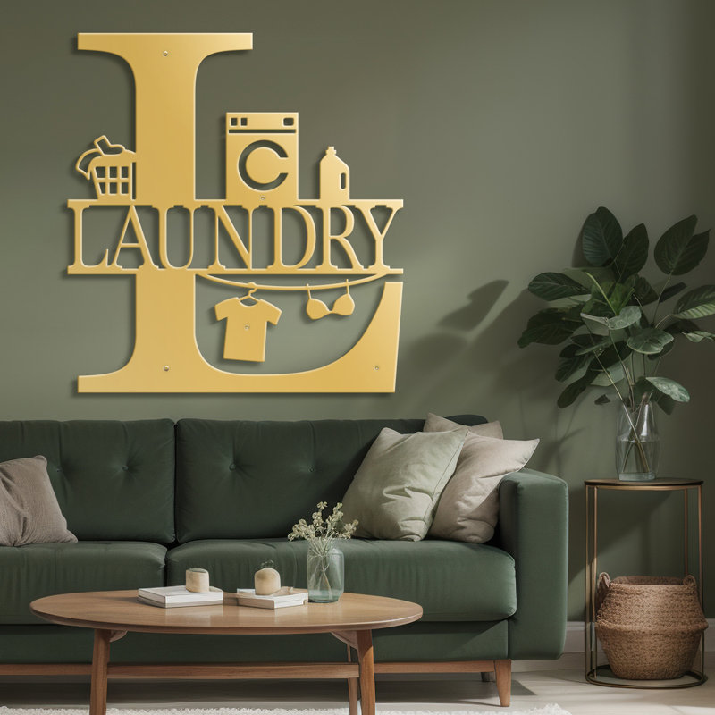 LAUNDRY-Black And Gold Dimensional Iron Wall Sculpture Metal Wall Art Modern Laundry Decor, Gold, 24" H x 22.32" W x 0.05" D