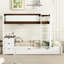 Lit superposé Twintwin avec bureau, lit gigogne simple en blanc et espace de rangement en noyer
