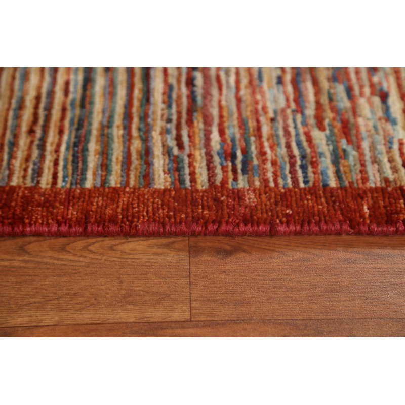 Tapis unique en laine noué à la main 6 pi 4 po x 8 pi 2 po nouvel âge en rouge / bleu / gris
