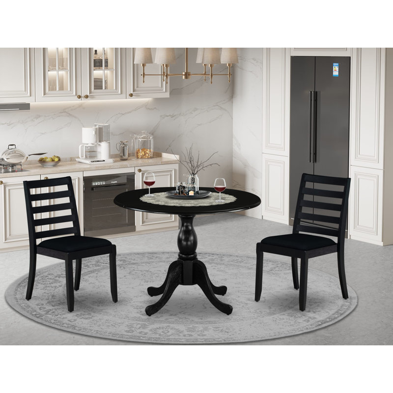 Dining Set Includes a Round Table and Stackable Polyester Chairs, Black, 3