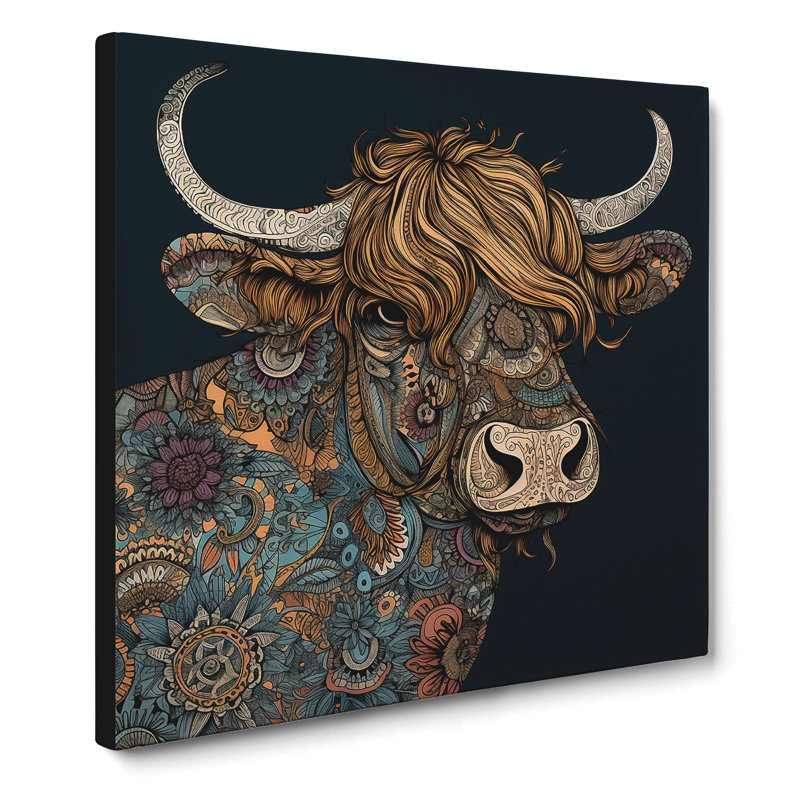 Highland Cow Paisley No.2 - Wrapped Canvas, 35cm H x 35cm W x 3cm D