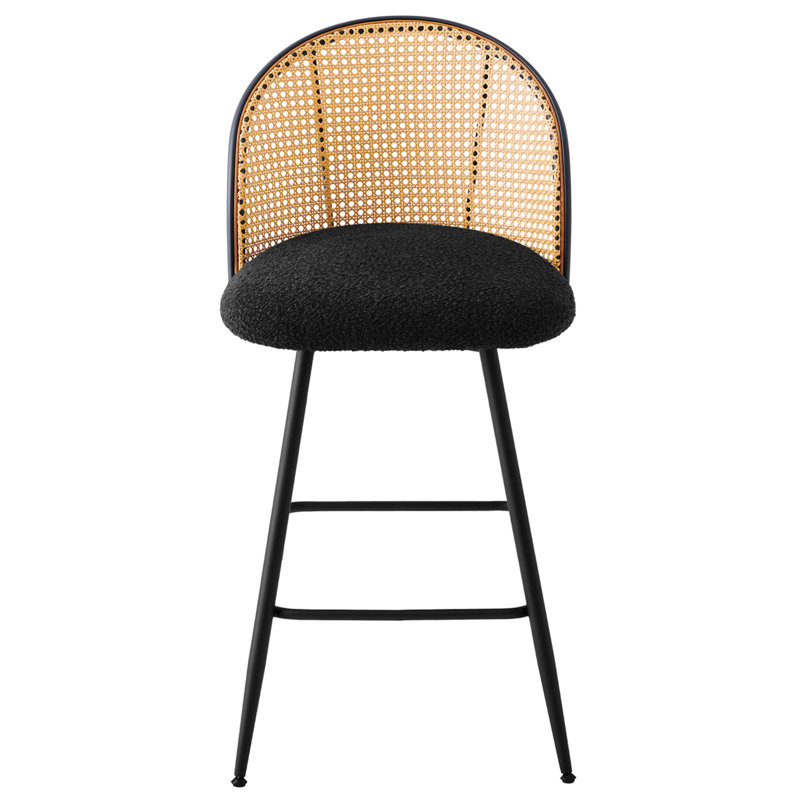 Augustinus Swivel Upholstered Counter & Bar Stool, Counter Stool (26" Seat Height), 4, Black Boucle