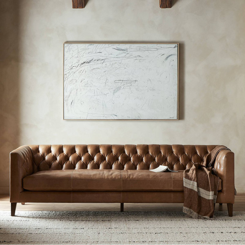 Canapé Chesterfield Amarone Beola, Cuir fleur taupe chaud Dakota
