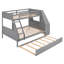 Lit superposé simple au-dessus d'un lit double avec lit gigogne, bureau intégré, trois tiroirs de rangement et tablette, lit superposé gris pour enfants