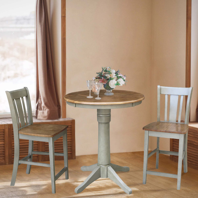Palladino 3 - Piece Counter Height Solid Wood Dining Set, Hickory/Stone