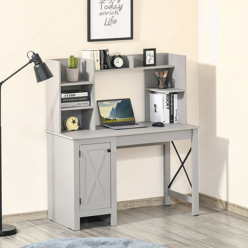 Computer Desk Home office Desk with Cabinet, Light Gray
