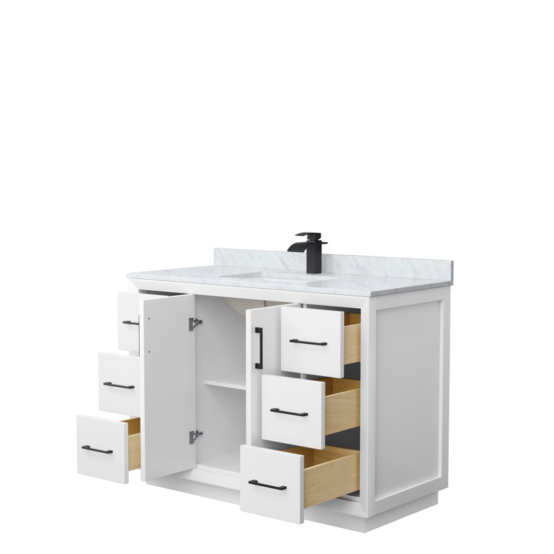 48'' Single Bathroom Vanity with Genuine Marble Top, Black, White