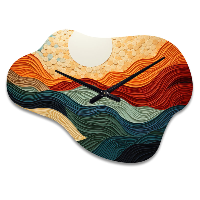 «Desert Sands Abstract» - horloge murale asymétrique en métal, horloge murale Global Cloud, Grand