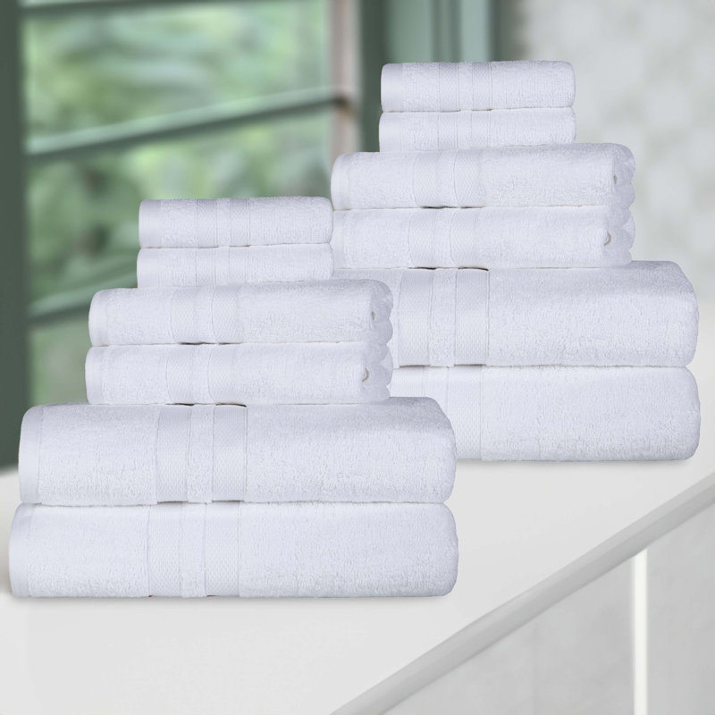 Ultra-Soft Cotton Solid Double Line Dobby Border Quick-Drying Assorted Towel, Blanc