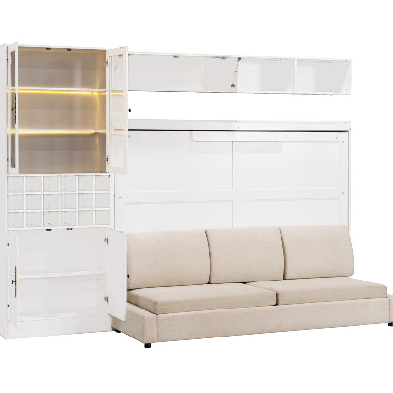Lit double blanc et tablettes - multifonctionnel, convient aux petits espaces de vie, à un sommeil confortable et peu encombrant