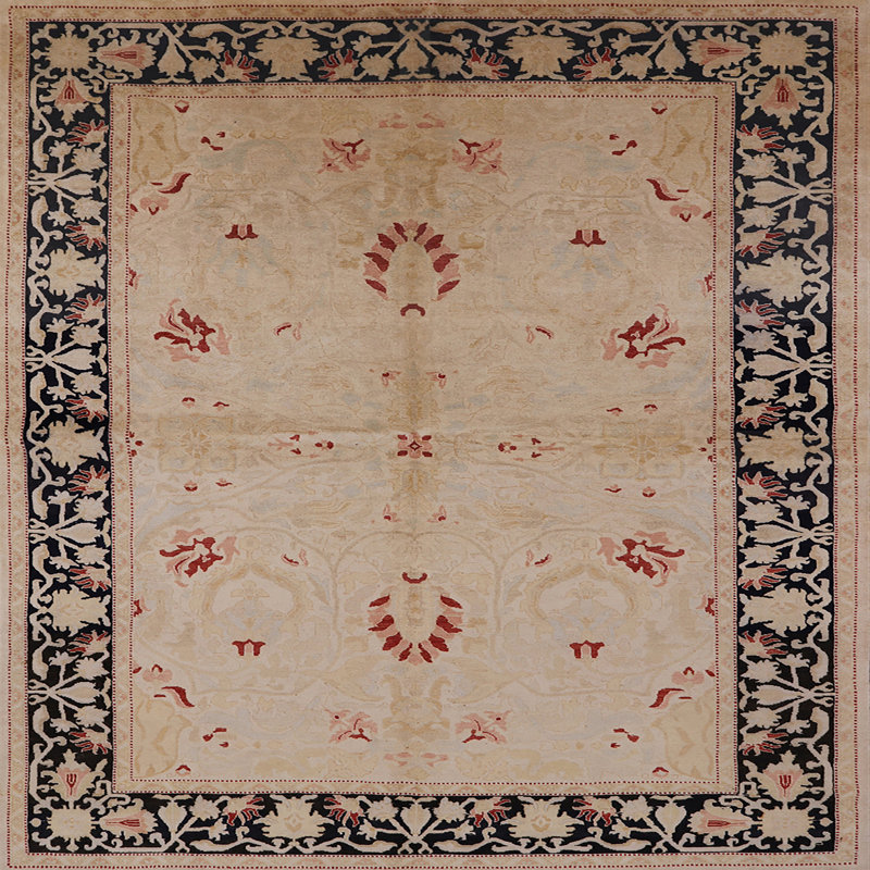 Tapis oriental noir / beige Hayg, Carré 6 pi