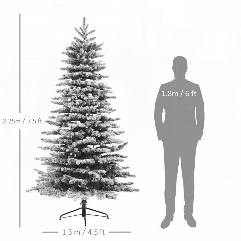 7.5 ft Pre-Lit Snow Flocked Christmas Tree with 500 LED Lights and 1264 Branch Tips, Perfect for Festive Holiday Decorations