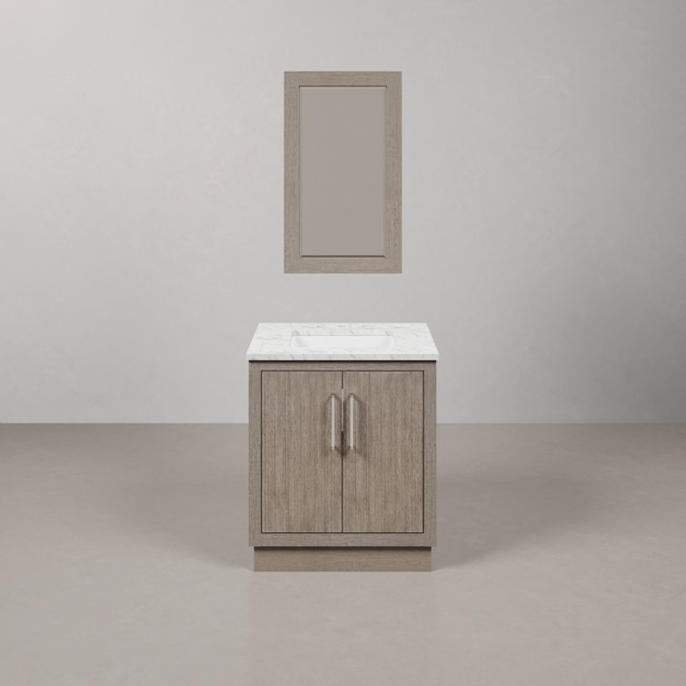 Kamila 30" Carrara White Marble Countertop Bath Vanity in Grey Oak with Mirror