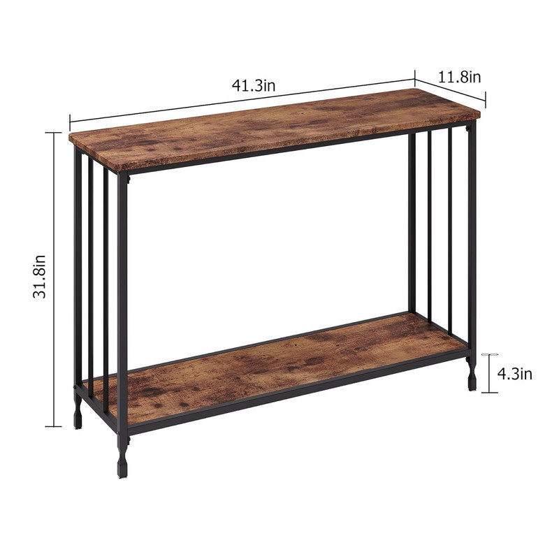 Console Table, Sofa Tables Narrow Entryway Table with Glass Shelf and Metal Frame, Brown