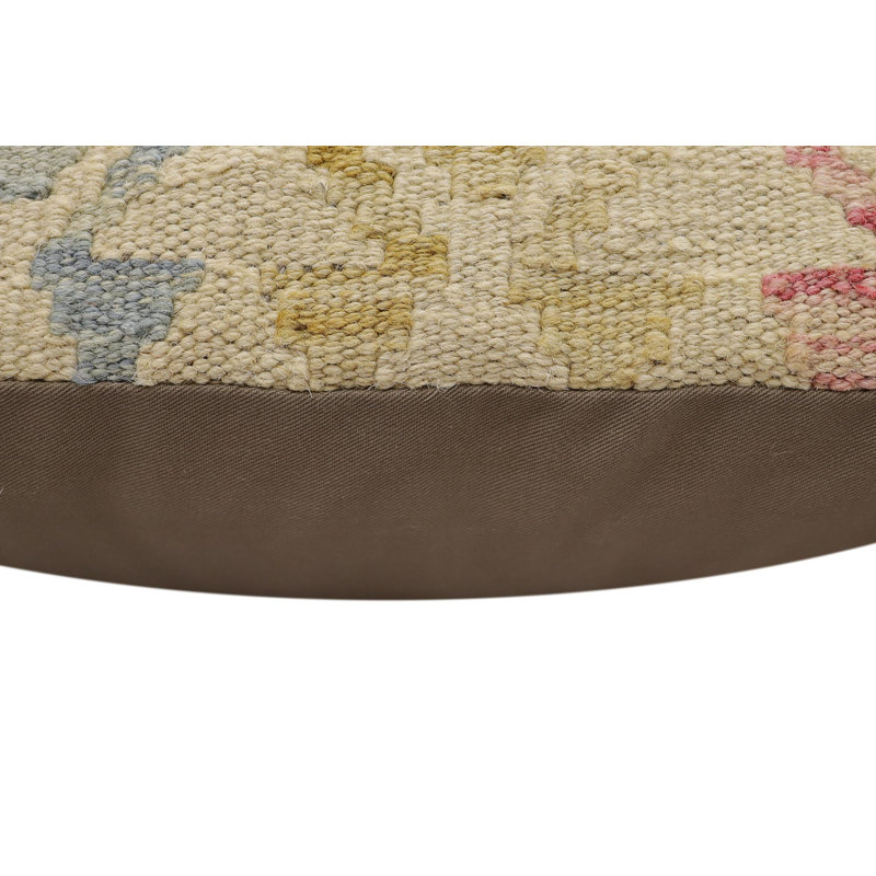 Oreiller rustique en kilim tissé à la main Caballer - 17 po x 18 po Rustic, Rouille / bleu / beige / brun, H 18 po x l 19 po