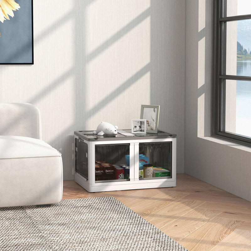 Bacs de rangement empilables avec couvercles, roues et pliables, Blanc / Gris