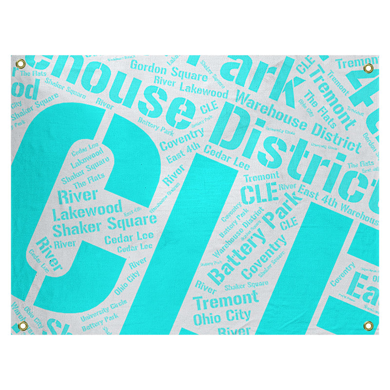Tapisserie de polyester districts, art word, H 50 po x l 59 po, Cyan, Cleveland
