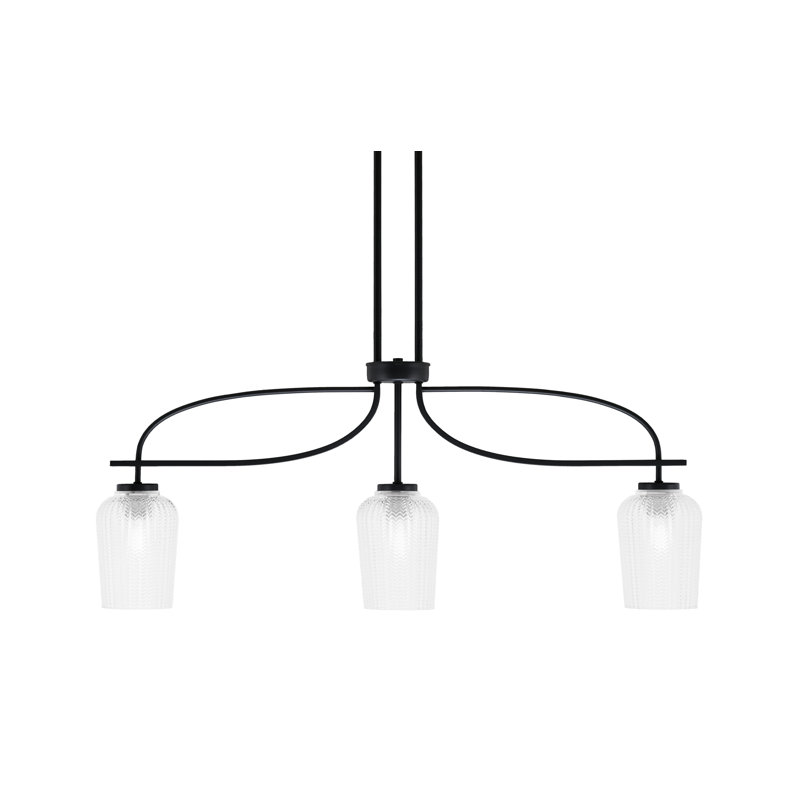 Cavella 3 Light Island Light Shown In Matte Black Finish With 5" Textured Glass, White