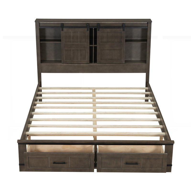 Lit plateforme en bois à DEL avec porte de grange