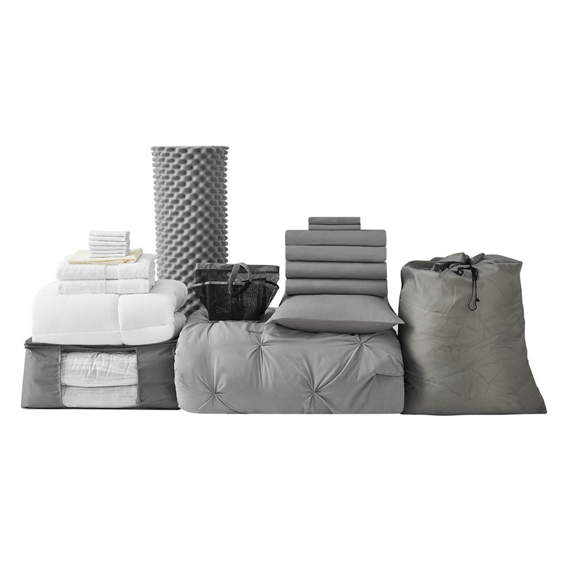  14 Piece Ultimate College Dorm Bedding Bundle, Alloy Gray