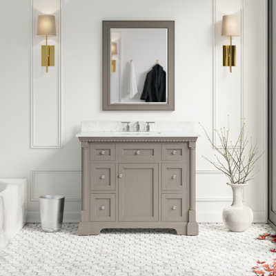 Ensemble de meuble-lavabo simple 42 po avec cabinet gris patiné et comptoir en marbre