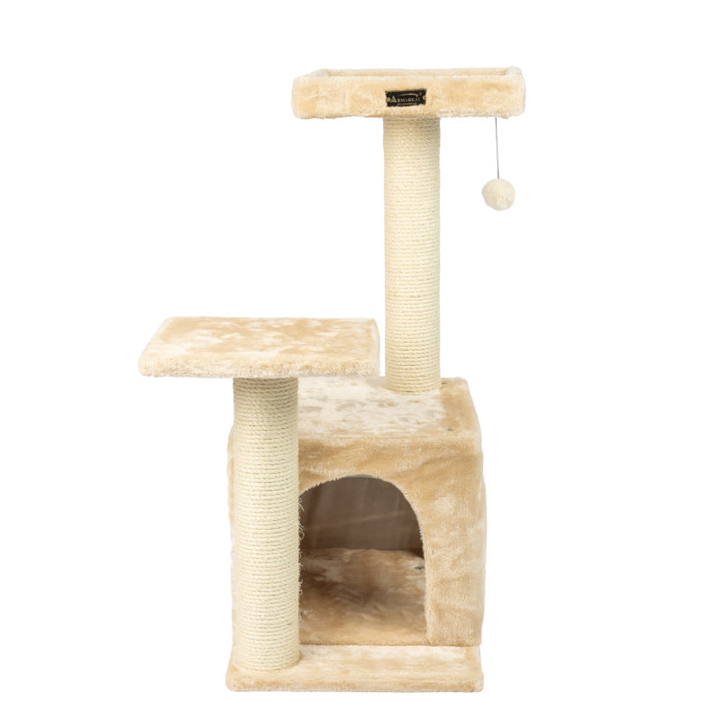 Beige Sisal and Plush 32-Inch Cat Tree with Playhouse