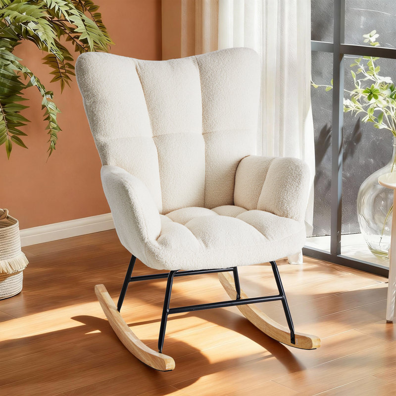 Kaelyb Upholstered Nursery Rocking Accent Chair, Beige, 38.98" H x 27.56" W x  33.46" D