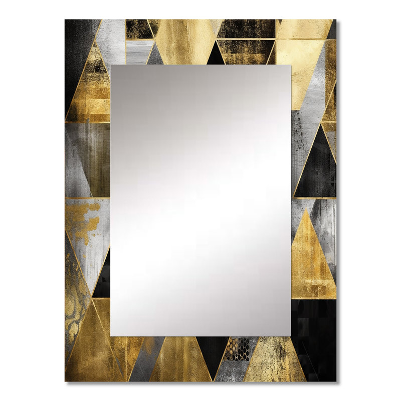 Gold Geometric Order II - Geometric Decorative Wall Mirror, Modern Mirror, Printed Metal Art, 32" x 24"