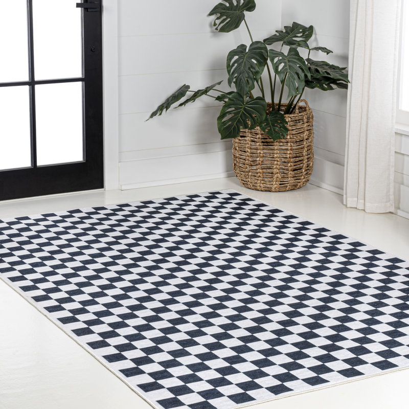 Tapis bleu foncé / blanc Mariquilla, Rectangle 8 pi 10 po x 12 pi