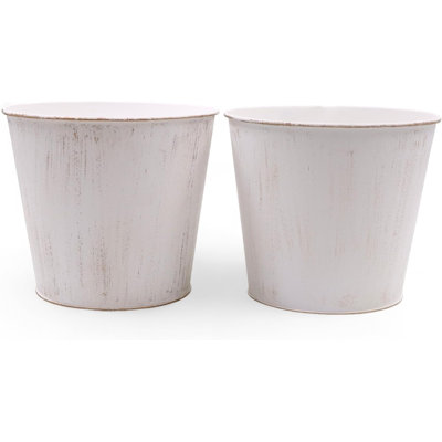 Hosley Set of 2 White Bucket/Pots with PVC Liner, 6.5" Dia x 6" H Ideal Gift for Floral Arrangements Wedding Home Office Party DIY Indoor Outdoor Garden Patio