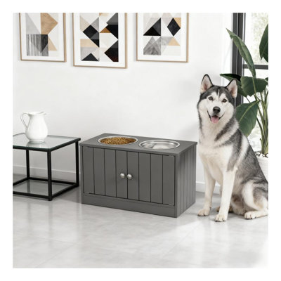 Support à bol surélevé pour chien avec armoire de rangement et bols en acier inoxydable