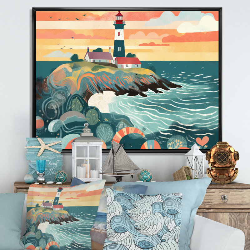Phare côtier IV sur toile, H 24 po x l 32 po x P 1 po, Cadre flottant noir