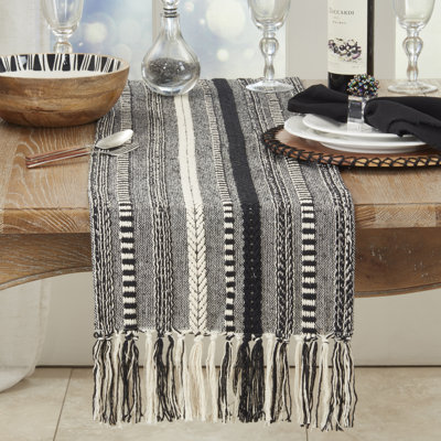 Fringe Detail Braided Stripe Table Runner