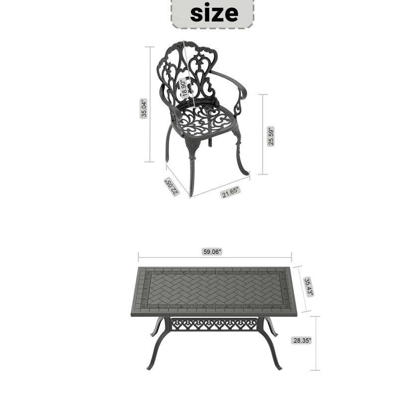 Ensemble de 7 meubles de patio en aluminium coulé avec coussins 7 pièces