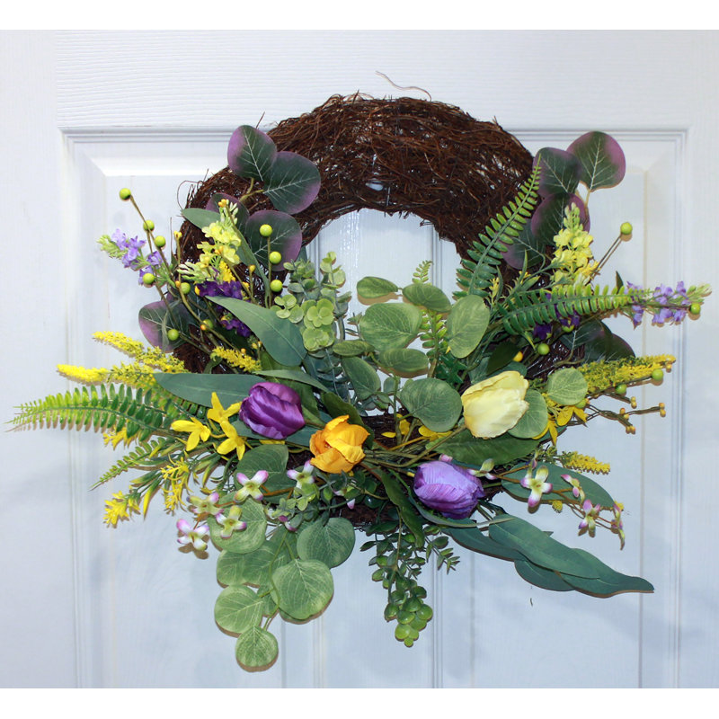 18" Tulip Green Leaves Half Wreath